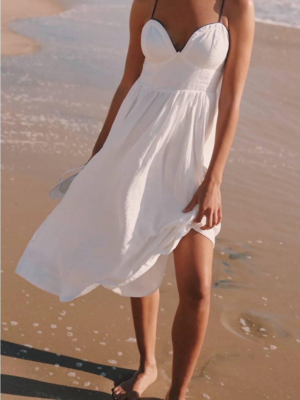 Anthropologie White Sundress with Navy Trim
